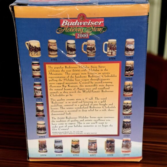 BUDWEISER 2000 Holiday STEIN Beer MUG "Holiday in the Mountains" in Box COA - Picture 11 of 13